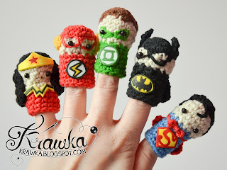 Krawka: Cute set of crochet finger puppets with FREE patterns. Justice League : Superman, Batman, Flash, Wonder woman and Green lantern