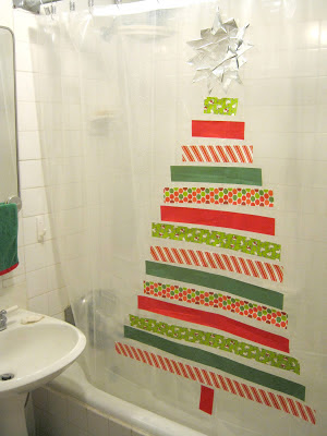 Duck tape shower curtain Christmas tree Stefanie Girard