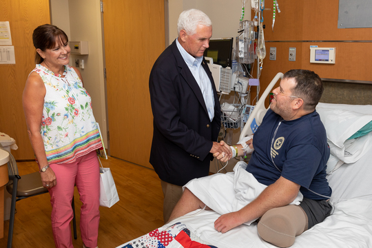 Vice President Mike Pence and Mrs. Karen Pence visit with service members at Walter Reed Hospital