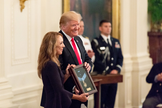 President Donald J. Trump presents the Medal of Honor to Mrs. Valerie Nessel