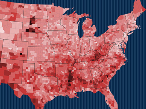 U.S. poverty rates by county. Source: Wikimedia.