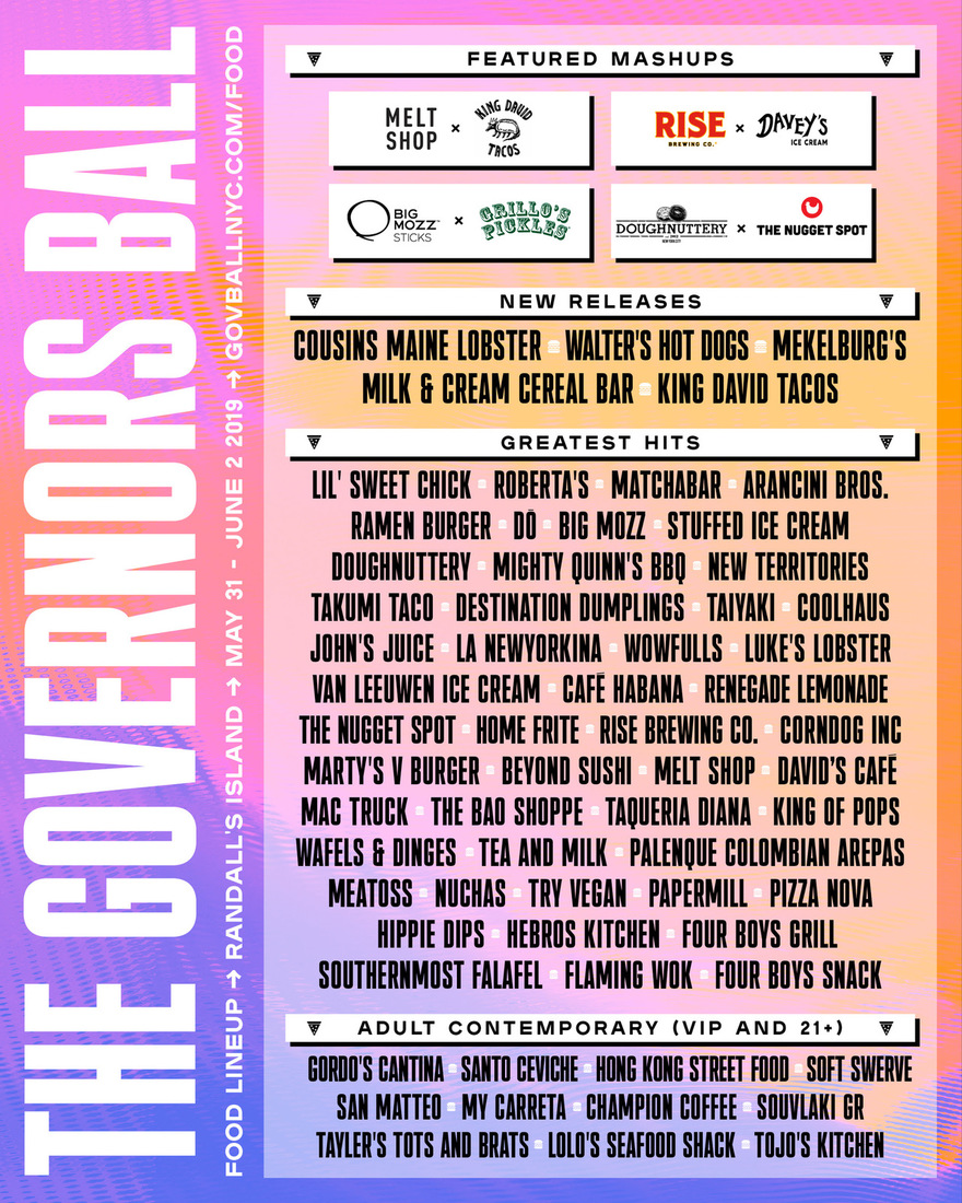 Governors Ball announces Food & Beverage lineup for 2019