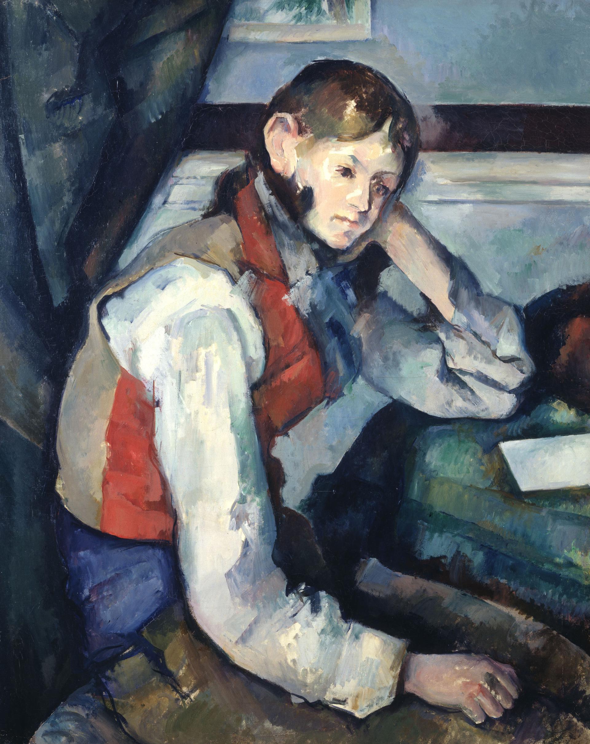 Paul Cézanne_Le Garçon au gilet rouge (Il ragazzo con il gilet rosso) 1888/1890 Olio su tela 79.5 x 64 cm Collezione Emil Bührle  Crediti fotografici: SIK-ISEA, Zürich (J.-P. Kuhn) Paul Cézanne_Le Garçon au gilet rouge (Il ragazzo con il gilet rosso) 1888/1890 Olio su tela 79.5 x 64 cm Collezione Emil Bührle  Crediti fotografici: SIK-ISEA, Zürich (J.-P. Kuhn)