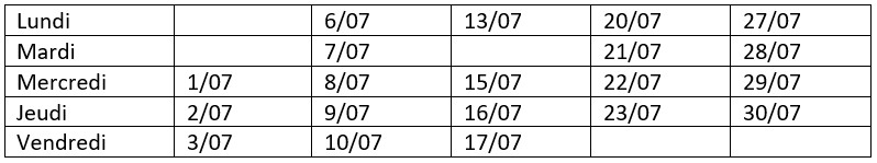 Calendrier oulpan intensif