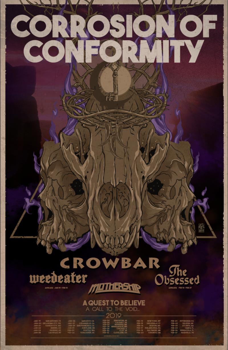 CORROSION OF CONFORMITY Announces 2019 North American Headlining Tour With Support From Crowbar, Weedeater, The Obsessed, And Mothership; Tickets On Sale This Friday