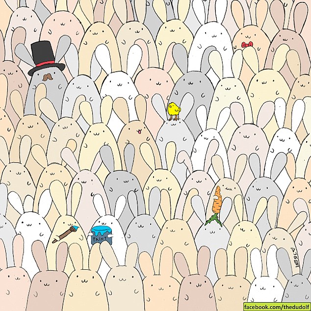 Hungarian cartoonist Gergely Dudas challenged fans to find the Easter egg hidden in this group of bunnies