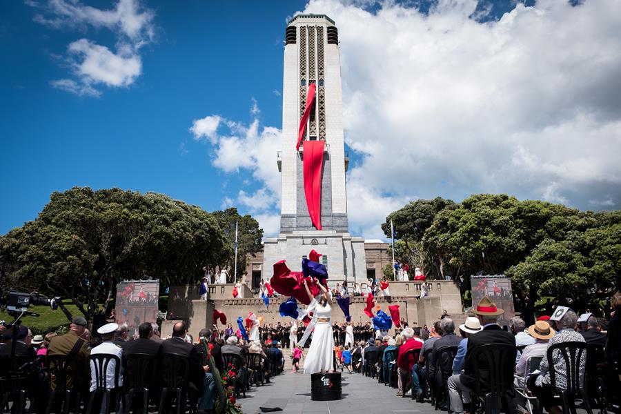 Dancers perform 'He Wawā Waraki: Roaring Chorus 2018' as part of the Armistice Centenary National Ceremony