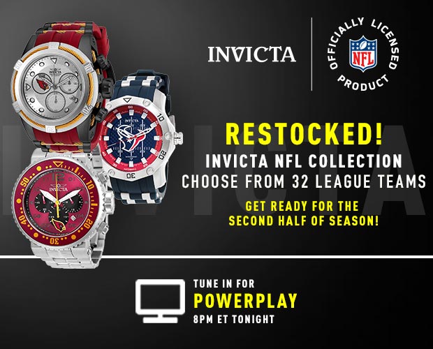 Restocked! Invicta NFL Collection, Choose from 32 league teams. Get ready for the second half of the season!