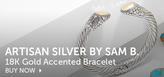 155-577 Artisan Silver by Samuel B. 18K Gold Accented Choice of Size Hinged Cable Cuff Bracelet