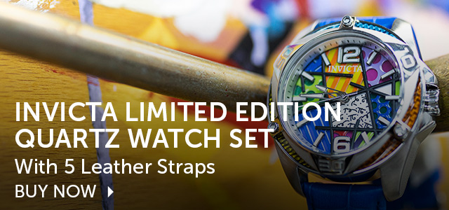 676-608 Invicta 38 millimeter or 43 millimeter Britto Limited Edition Quartz Watch Set w/5 Leather Straps