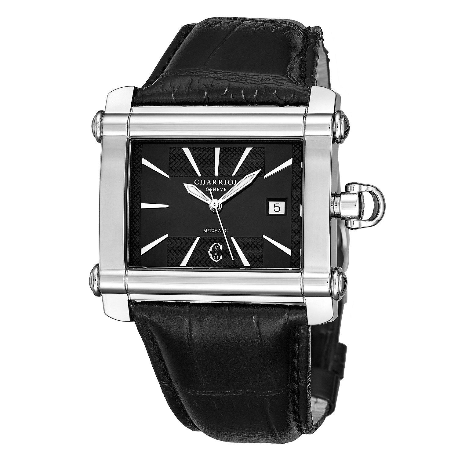 667-302 Charriol Men's 39mm Actor Swiss Made Automatic Black Dial & Leather Strap Watch