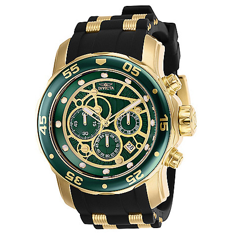 658-087 Invicta Men's 48MM Pro Diver Quartz Chronograph Green Dial Silicone & Stainless Steel Strap Watch