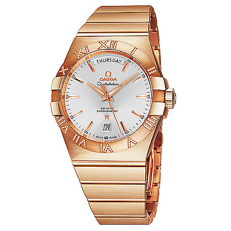 659-422 Omega Men's 38mm Constellation Swiss Made Automatic Diamond Accented 18K Rose Gold Bracelet Watch