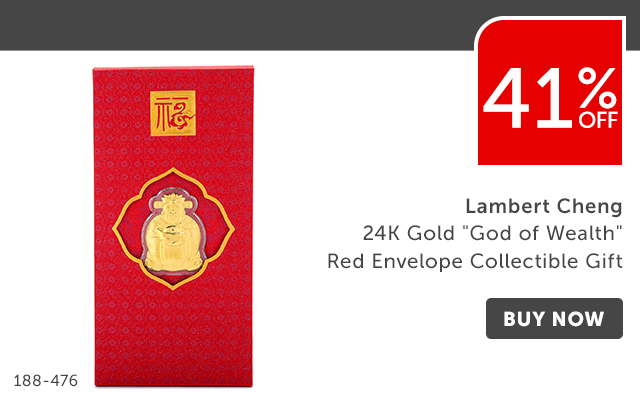41% Off 188-476 Lambert Cheng 24 karat Gold God of Wealth Red Envelope Collectible Gift
