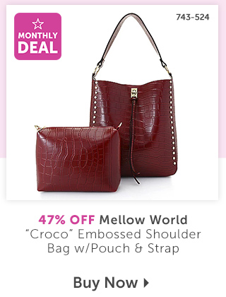 743-524 Mellow World Croco Embossed Shoulder Bag with Pouch & Strap - 47% Off