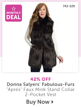 743-529 Donna Salyers' Fabulous-Furs Apres Faux Mink Stand Collar 2-Pocket Vest - 42% Off