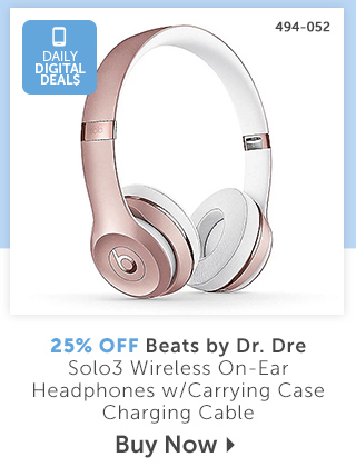 494-052 Beats by Dr. Dre Solo3 Wireless On-Ear Headphones with Carrying Case Charging Cable - 25% Off