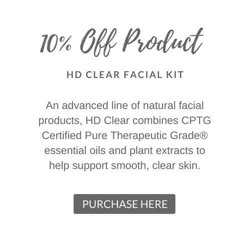10% Off Prodcut HD Clear Facial Kit: An advanced line of natural facial products, HD Clear combines CPTG Certified Pure Therapeutic Grade essential oils and plant extracts to help support smooth, clear skin. 