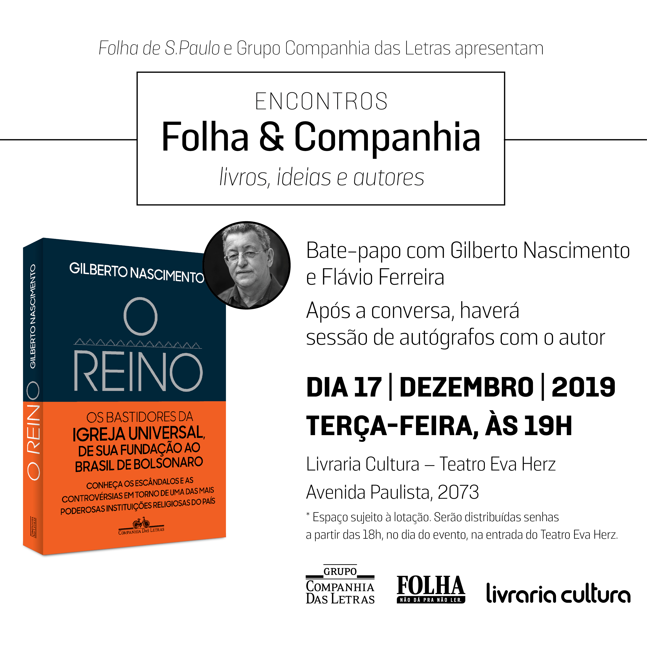 Bate-papo e sessão de autógrafos: 17/12 às 19h na Livraria Cultura da Avenida Paulista
