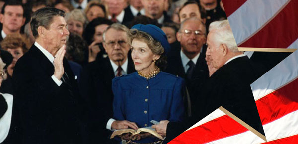President Reagan being sworn in to is second term as the 40th President of the United States of America.