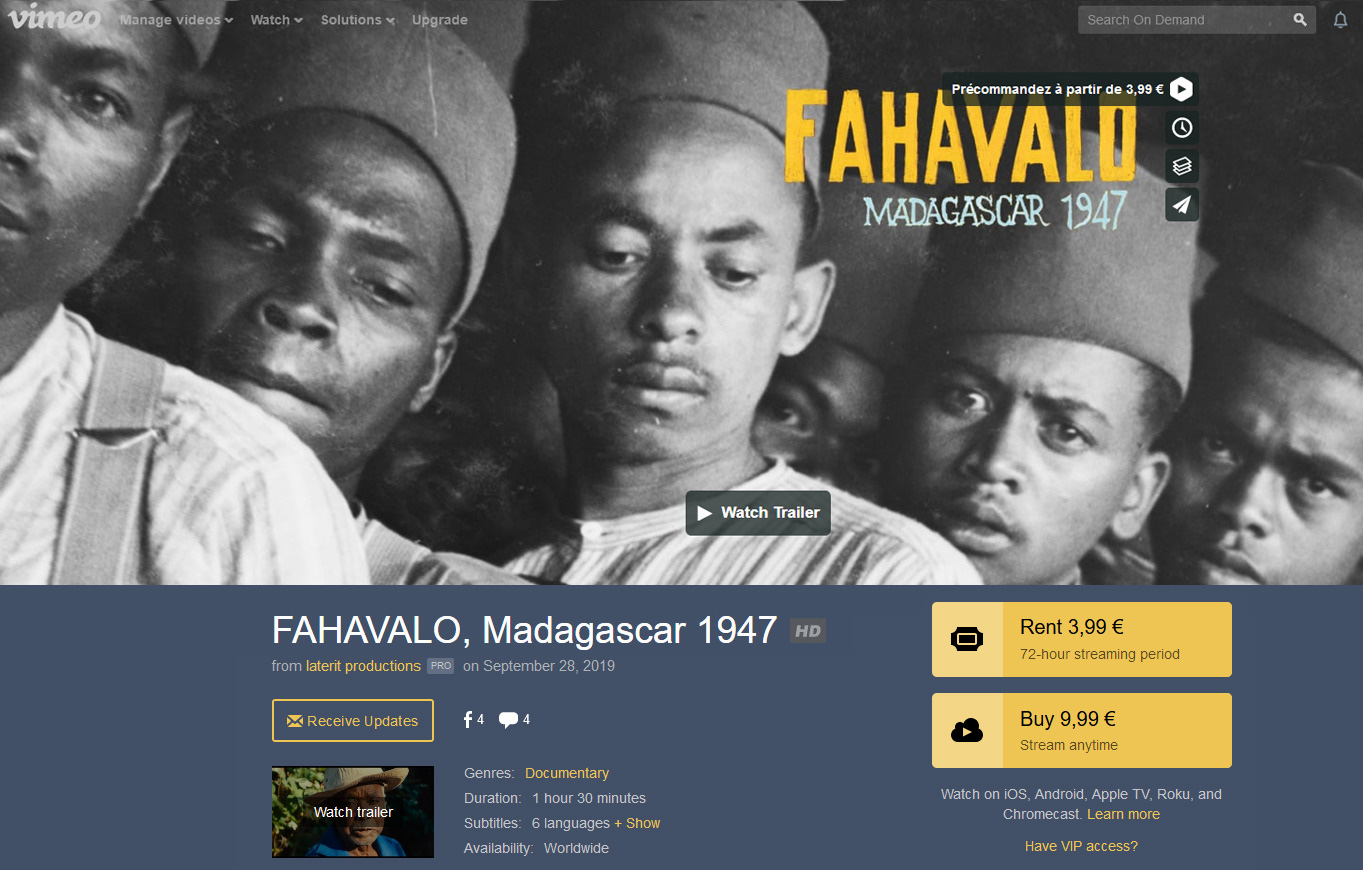 FAHAVALO, available on demand worldwide, 6 subtitles