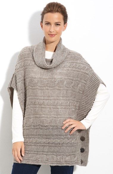 Free shipping and returns on Fever Cable Knit Poncho at Nordstrom.com. Sheer, open stitches lend airy lightness to a soft poncho with buttons at each side that fasten to create the armholes.: 