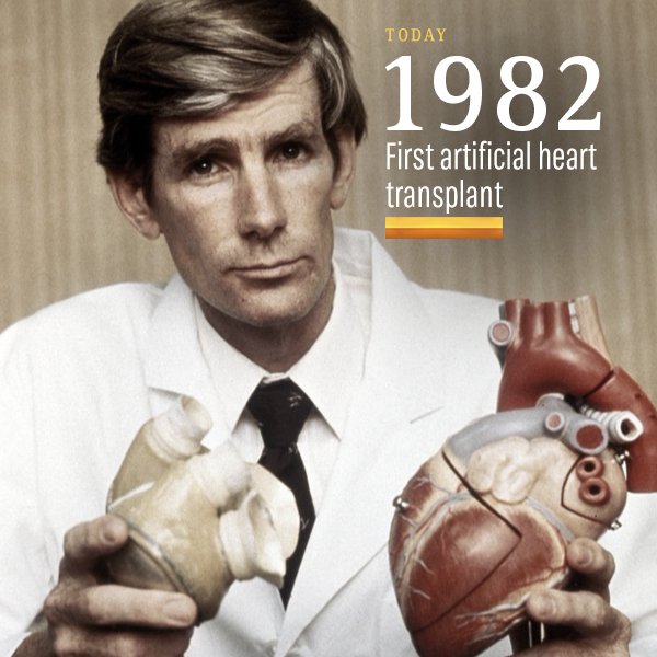 Image result for first artificial heart transplant 1982