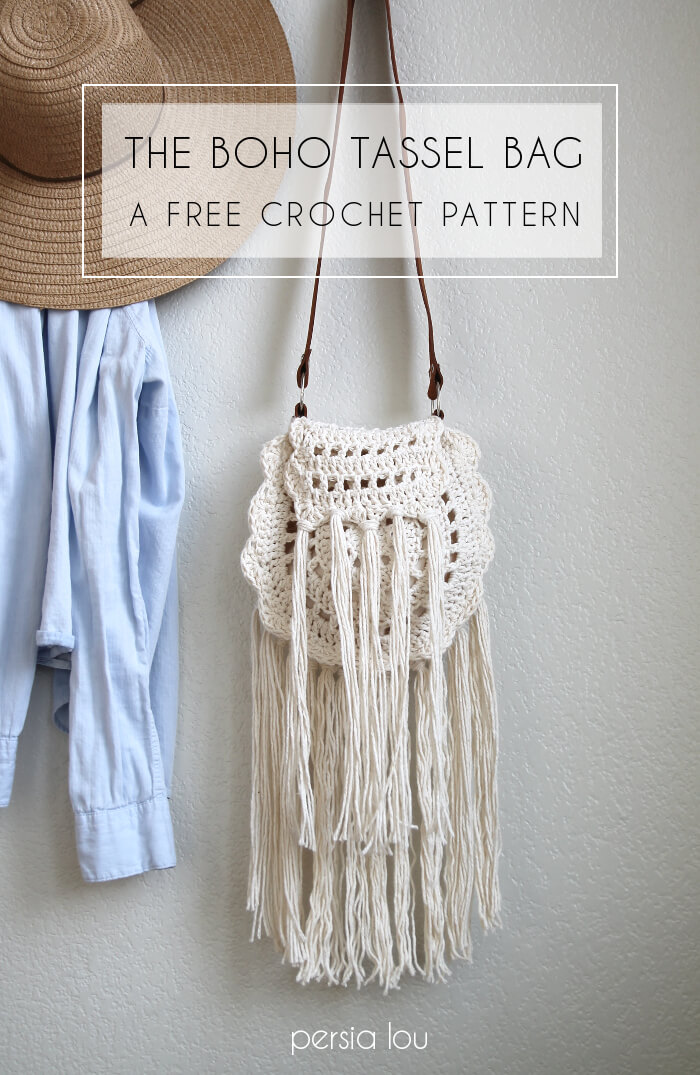Cute crocheted bag - love all the tassels. Free pattern from Persia Lou.