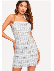 SHEIN Double Breasted Chain Strap Tweed Cami Dress