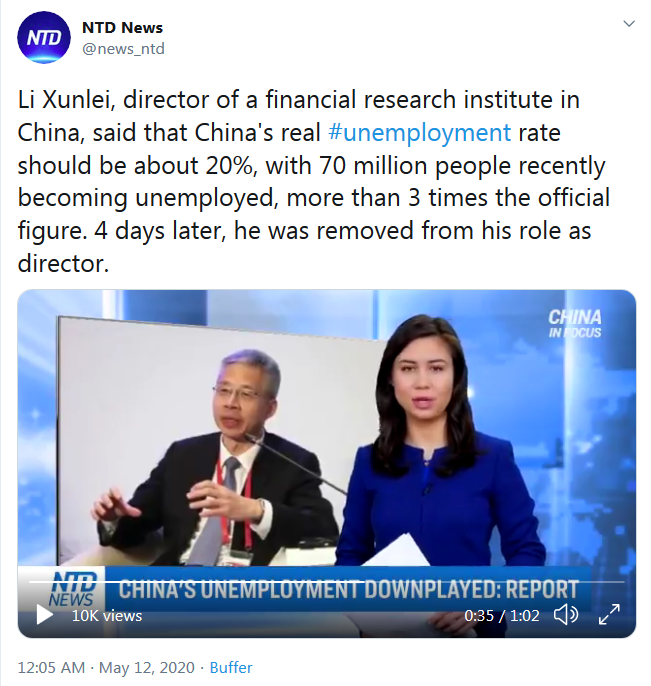 Twitter: China Unemployment