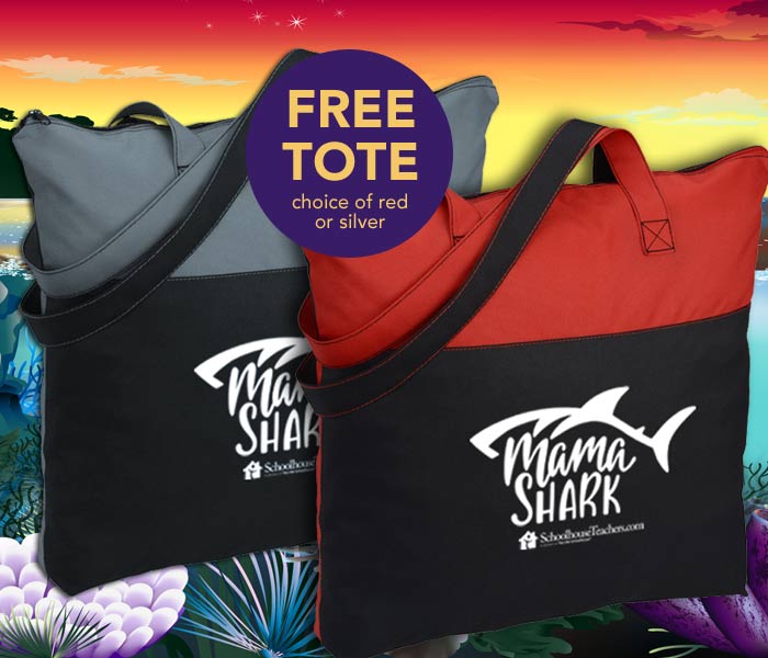 Get your free shark tote, choice of silver or red, when you join SchoolhouseTeachers.com during the Shark BOGO, ends 9/6.