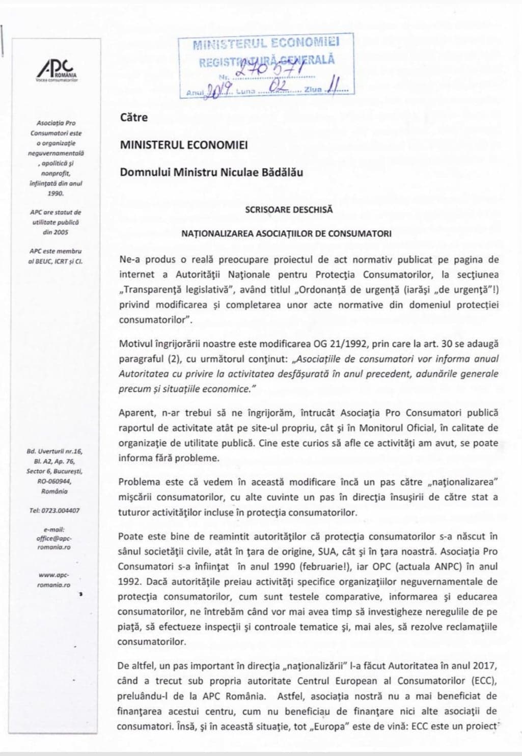 Scrisoare Deschisă Naționalizarea Asociațiilor De Consumatori Europedirect Botoșani