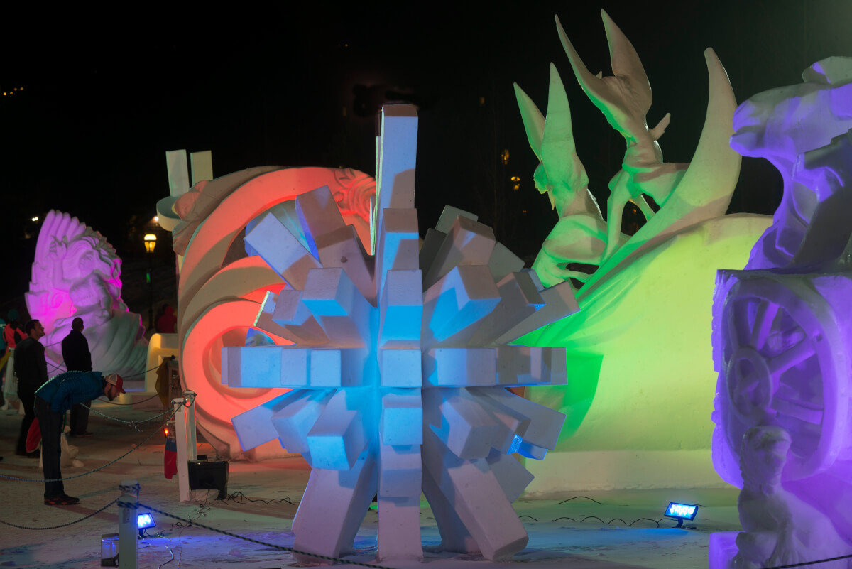 Snow Sculptures At Night