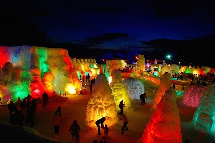 Snow Sculptures At Night