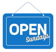 A sign reading open Sundays