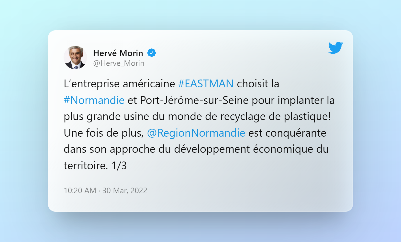 Hervé Morin - Implantation d'EASTMAN en Normandie