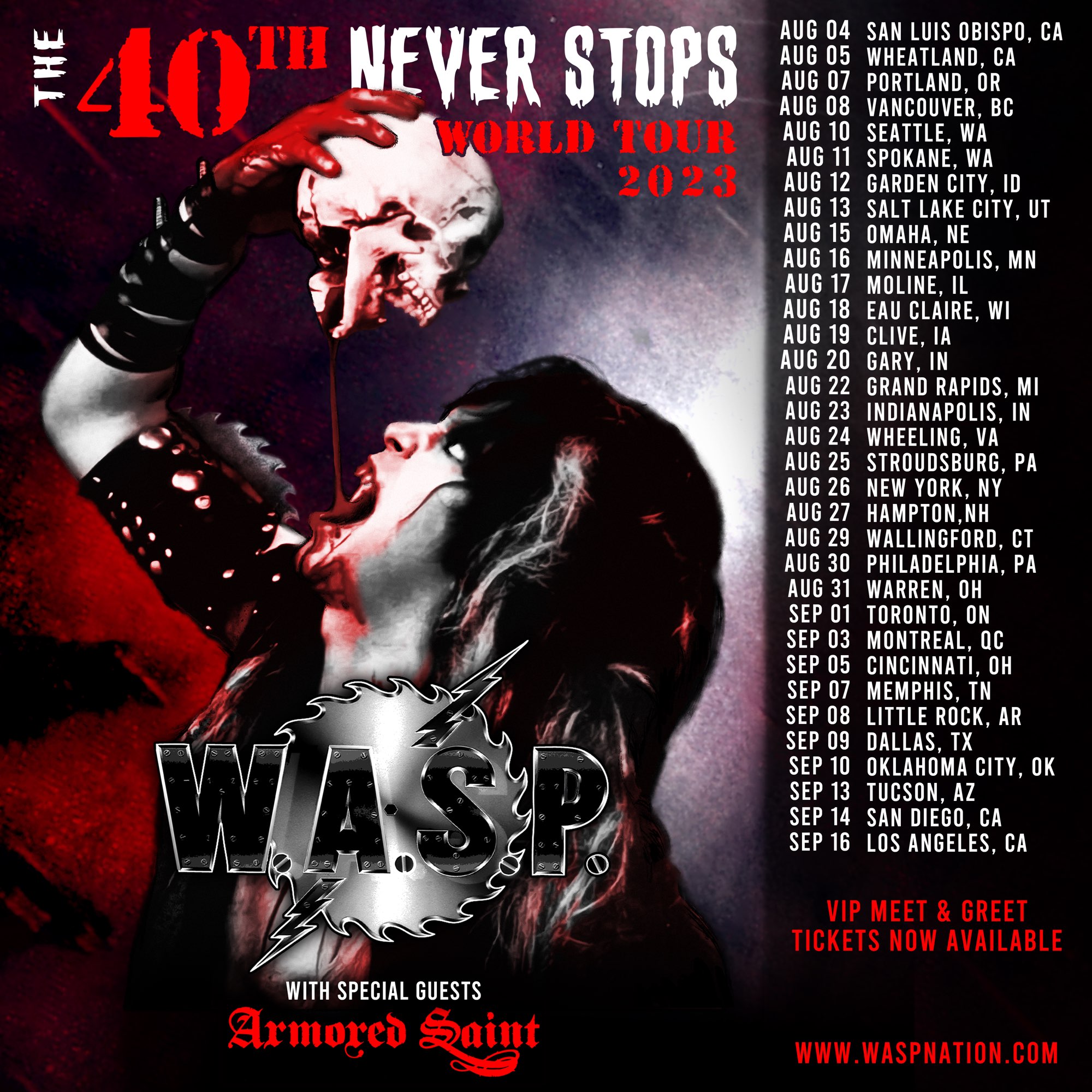 W.A.S.P. ANNOUNCES THE 40TH NEVER STOPS WORLD TOUR 2023 US DATES