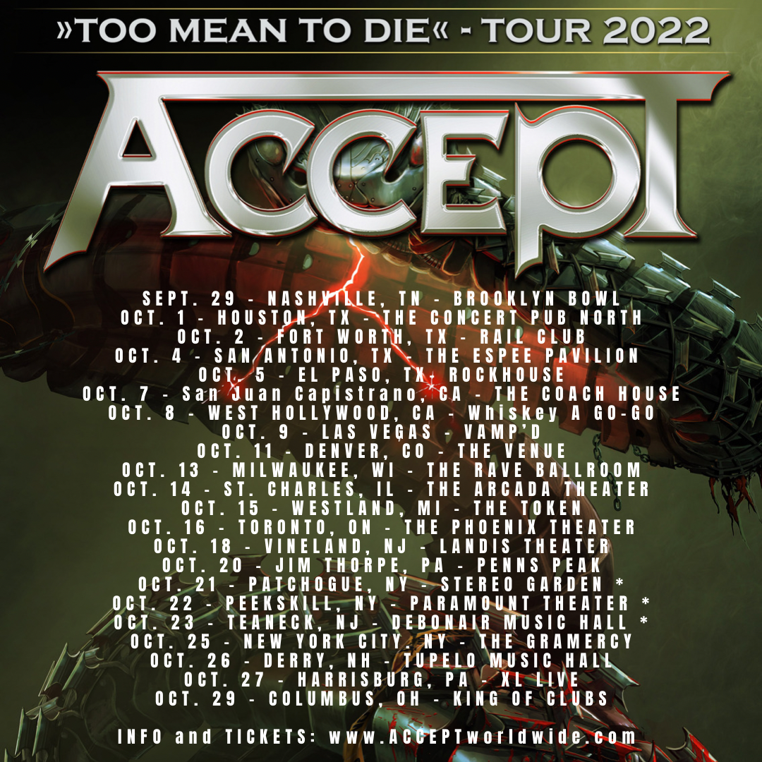 ACCEPT Touring the US for the First Time in 10 Years *** Announces Meet and Greet with ACCEPT ***