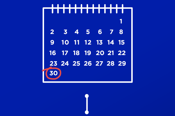 Calendar with April 30th circled