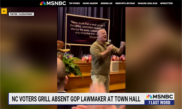 A screengrab of MSNBC’s coverage of Richard Ojeda’s town hall remarks. A screengrab of MSNBC’s coverage of Richard Ojeda’s town hall remarks.