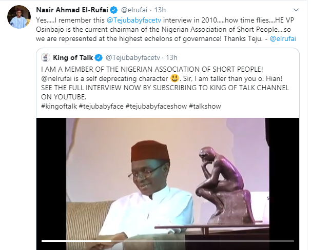 Osinbajo is the current chairman of Short People Association of Nigeria ? Governor El-Rufai jokes 