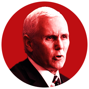 Former Vice President Mike Pence appears in a circle with a red filter.