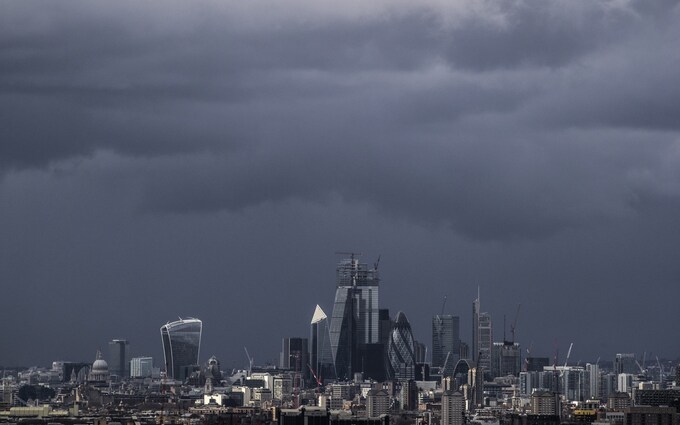 Storm clouds roll over the city of London