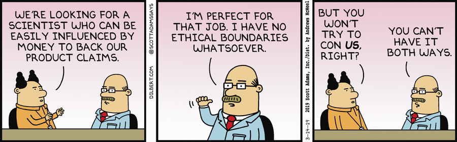 Hiring Unethical Scientist - Dilbert by Scott Adams