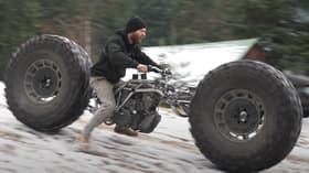 A gravity-powered test ride for the hydraulically-steered Monster Chopper