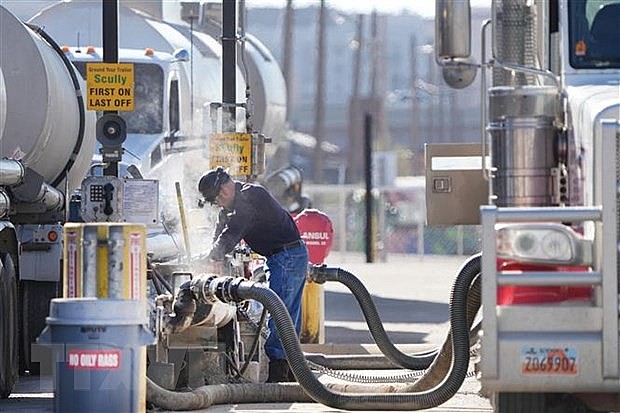 Xe tải chở dầu thô tới nhà máy lọc dầu ở Mỹ. (Nguồn: AFP)