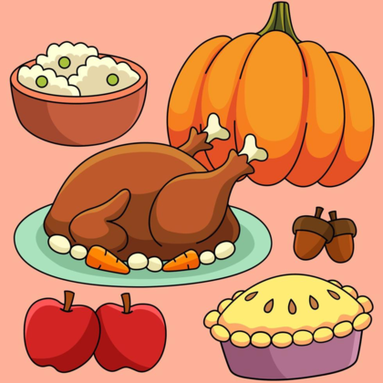 Thanksgiving Feast Colored Cartoon Illustration 8208216 Vector Art ...