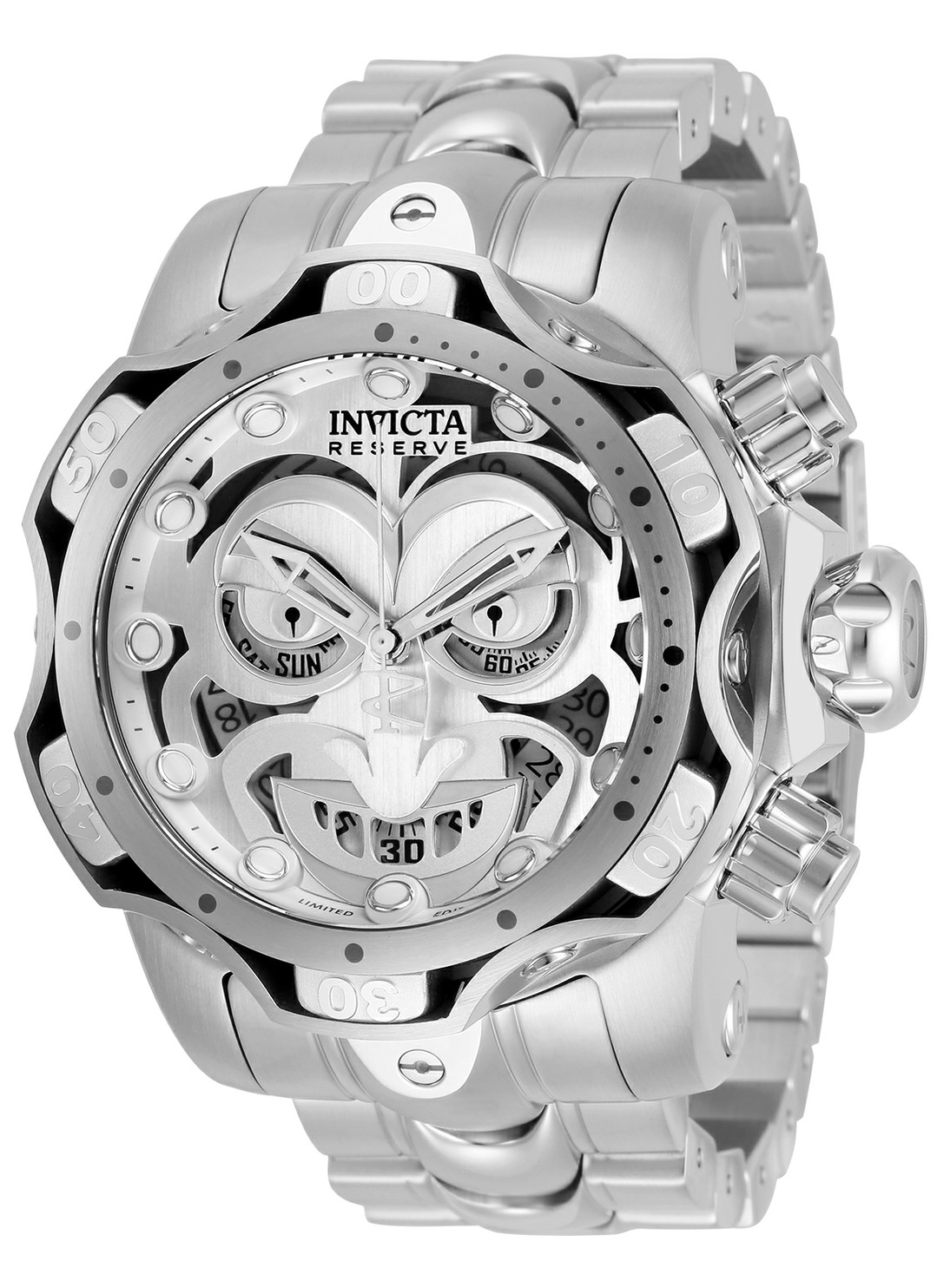 Invicta DC Comics Limited Numbered Edition Joker Mens Quartz 52.5 mm Stainless Steel, Silver Case Antique Silver, Grey Dial - Model 30295
