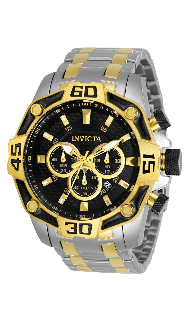Invicta Pro Diver Quartz Mens Watch - 52mm Stainless Steel Case, Stainless Steel Band, Steel, Gold (33853)
