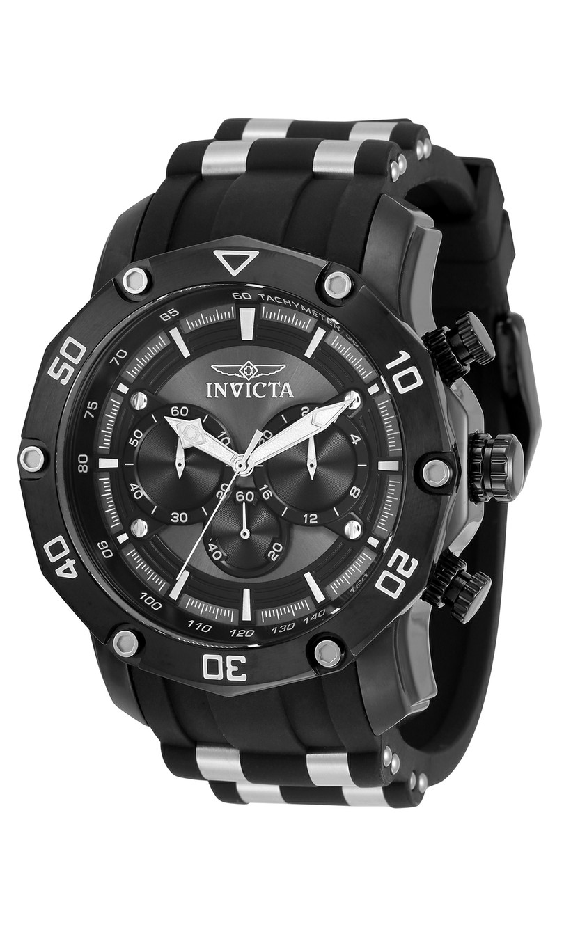 Invicta Pro Diver Quartz Mens Watch - 50mm Stainless Steel Case, SS/Silicone/Polyurethane Band, Black, Steel (34046)